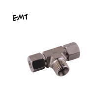 Hydraulic 3 way fluid connectors metric male bite type tee pipeline  fittings